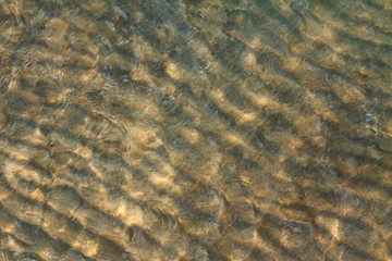 Abstract image of top view of clear blue sea water over sand beach