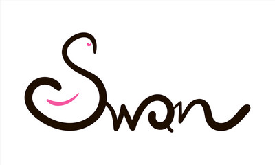 Swan as Handwritten Word in Original Lettering Style, Vector Minimalist Modern Poster.