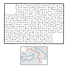 Abstract rectangular maze. Game for kids. Puzzle for children. Labyrinth conundrum. Flat vector illustration. With answer.