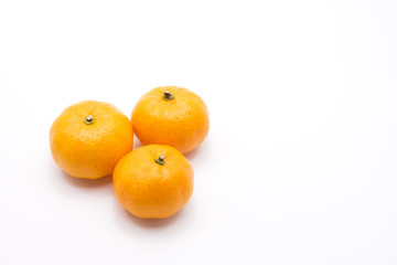 Close up Group of Tangerines Isolated on White Background with Copy Space