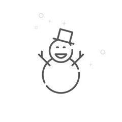 Christmas, Snowman Vector Line Icon. New Year Celebrations Symbol, Pictogram, Sign. Light Abstract Geometric Background. Editable Stroke. Adjust Line Weight. Design with Pixel Perfection.