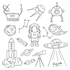 Set of different space objects.