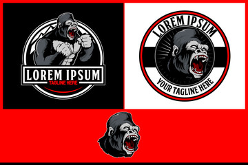 angry and aggressive gorilla or silverback animal cartoon character vector badge logo template collection © infernal  kiss