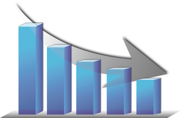 Illustration of  bar graph with descent arrow .