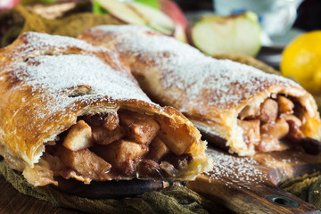 Traditional puff pastry strudel with apple