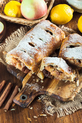 Traditional puff pastry strudel with apple