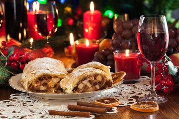 Traditional puff pastry strudel with apple
