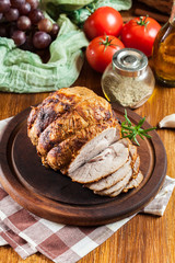 Baked pork ham on cutting board