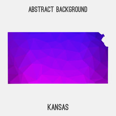 Kansas map low poly geometric polygonal,mosaic style,abstract tessellation,modern design background. Geometric cover, mockup. Vector illustration EPS10.