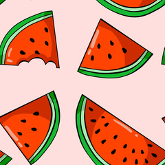 Color  illustration with slices of watermelon  on white background.