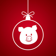 Christmas ball with pig pattern. Chinese New Year 2019 symbol. Vector illustration.