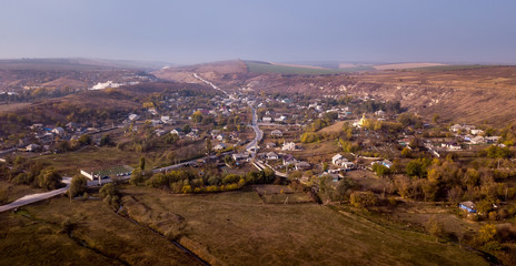 Aerial view over small village