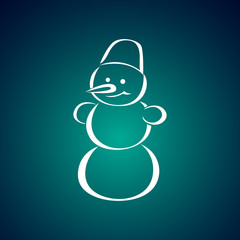 Snowman with bucket on his head. Vector icon.