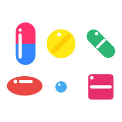 Vector pills, capsules isolated on white background. Medicines, tablets, capsules, drug, antibiotics, vitamins. Healthcare medical