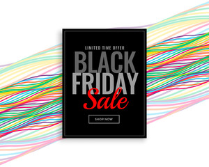 modern black friday sale banner with colorful wavy lines