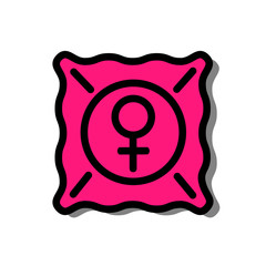 Vector illustration flat icon of pink pack condom. Black outline, white background