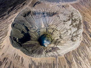 Aerial view majestic mount crater volcano, Kawah Bromo