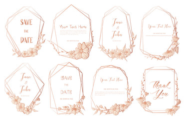 Set of geometric frame, Hand drawn flowers, Botanical composition, Decorative element for wedding card, Invitations Vector illustration.