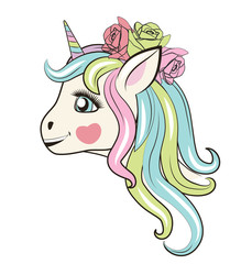 Beautiful HAPPY unicorn head with roses. Can be used for baby t-shirt print