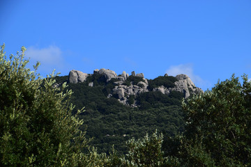 Fototapeta na wymiar granite rocks formation with azure sky in sardinia, rocky granitic massif landscape impressions in north sardinia in autumn as a rock background