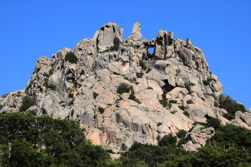 granite formation in the mount limbara landscape, rocky granitic massif landscape impressions in north sardinia in autumn as a rock background