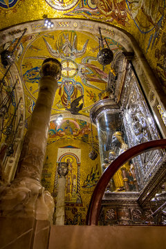 La Moreneta virgin, Montserrat monastery on mountain in Barcelona, Catalonia.