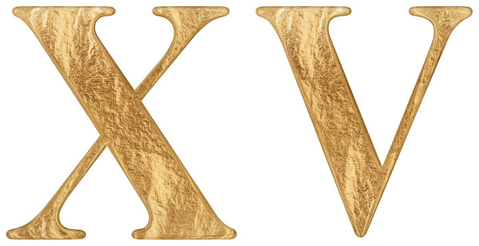 Roman numeral XV, quindecim, 15, fifteen, isolated on white background, 3d render