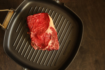 beef steak Grilled with spices (piece of meat). Top view with copy space