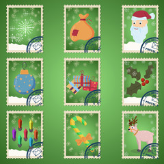 large Christmas_1_and new year set of design elements in the form of postage stamps, Christmas characters and decor elements
