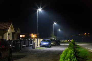 modern residential houses with Led streetlights at night