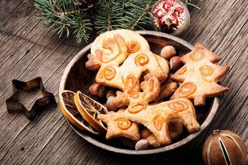 Christmas cookies on wooden table