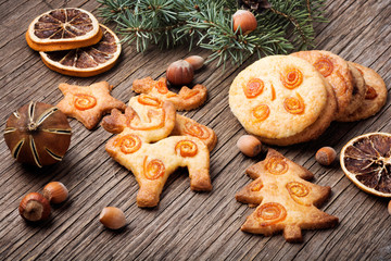 Christmas cookie on a wooden background
