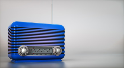 Fototapeta premium Blue vintage radio receiver on empty background 3d illustration