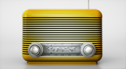 Yellow vintage radio receiver on empty background 3d illustration