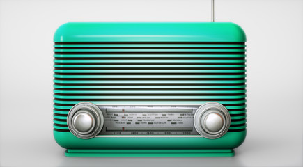 Light green vintage radio receiver on empty background 3d illustration