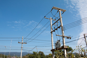 Power line with pole