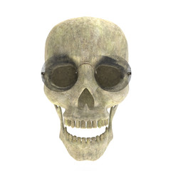 Obraz premium Old human skull wearing glasses 3d rendering