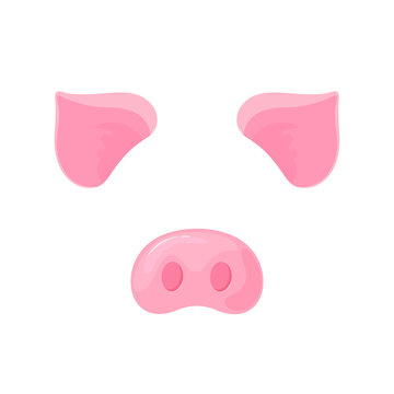Pig's snout and ears. Carnival mask for the New Year 2019 on a white background.