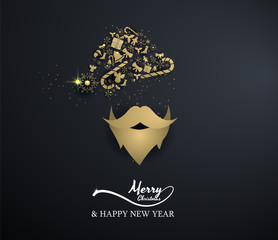 gold decoration look like face santa claus on black background,merry christmas ,happy new year.