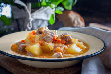 Stewed potatoes with turkey meat, horizontal