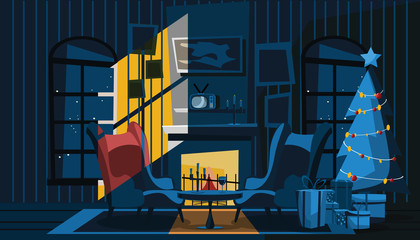 living room in Christmas Day vector illustration