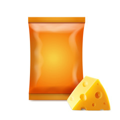Chips empty foil bag with cheese realistic vector