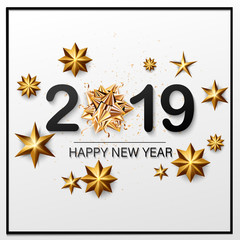 Happy new year lettering and golden style background