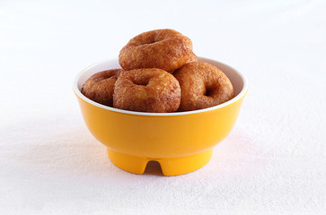 Medu Vada or Urud Vada Indian Vegetarian Food in a Bowl