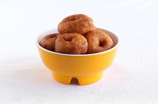 Medu Vada or Urud Vada Indian Vegetarian Food in a Bowl