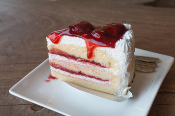Closeup of strawberry cake