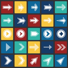 Arrows icons set with outline on color squares background icons