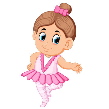 Cute ballerina girl in pink dress dancing