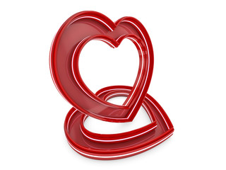 Heart shaped glossy plastic isolated on white. 3D