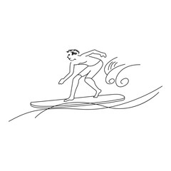 surfer and surfboard black stroke on white background with waves